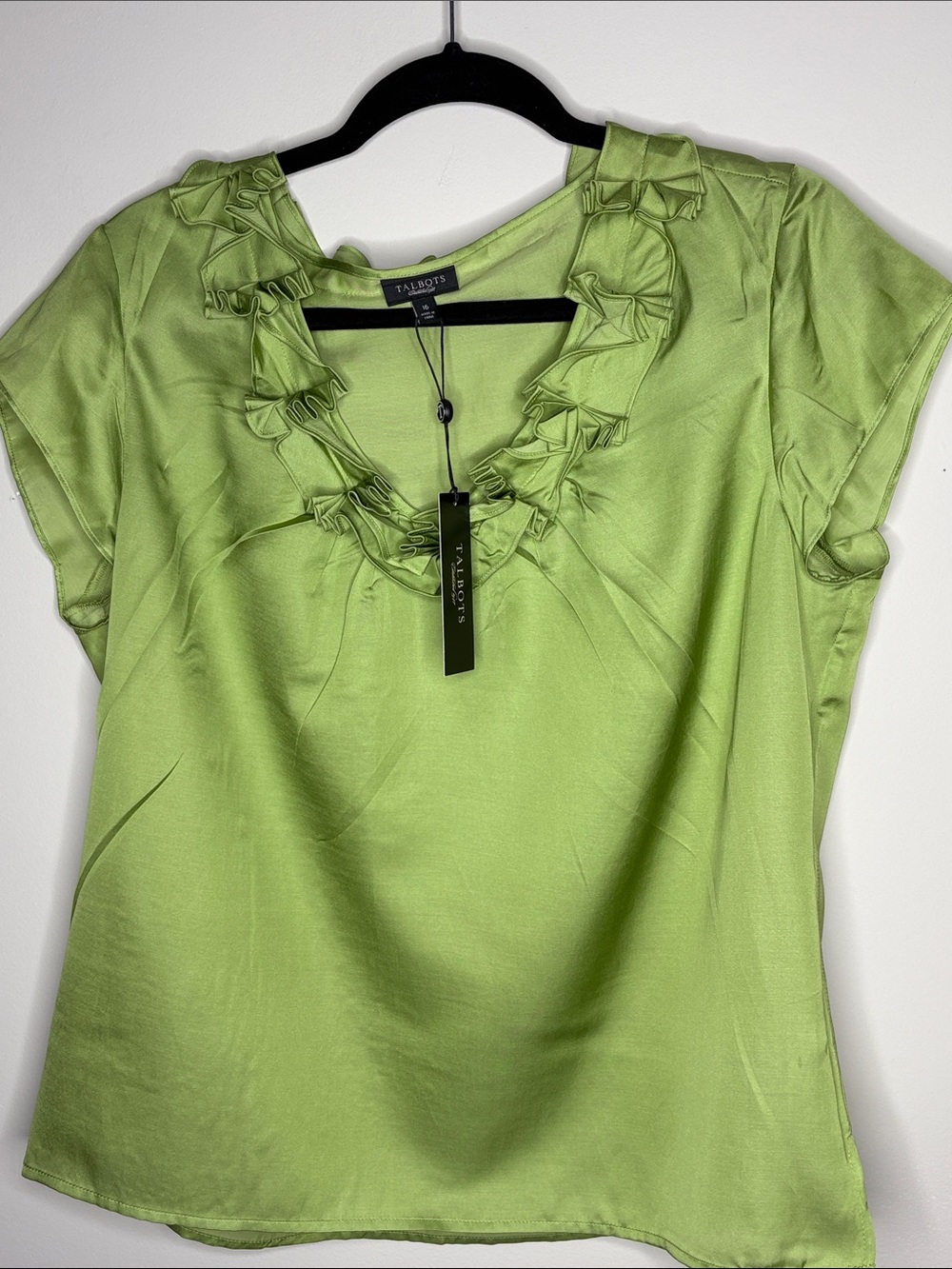 Talbots Bright Lime Ruffle V-Neck Cap Sleeve Blouse